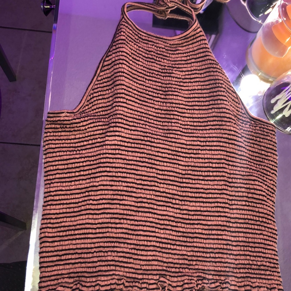 pink crop top with black stripes